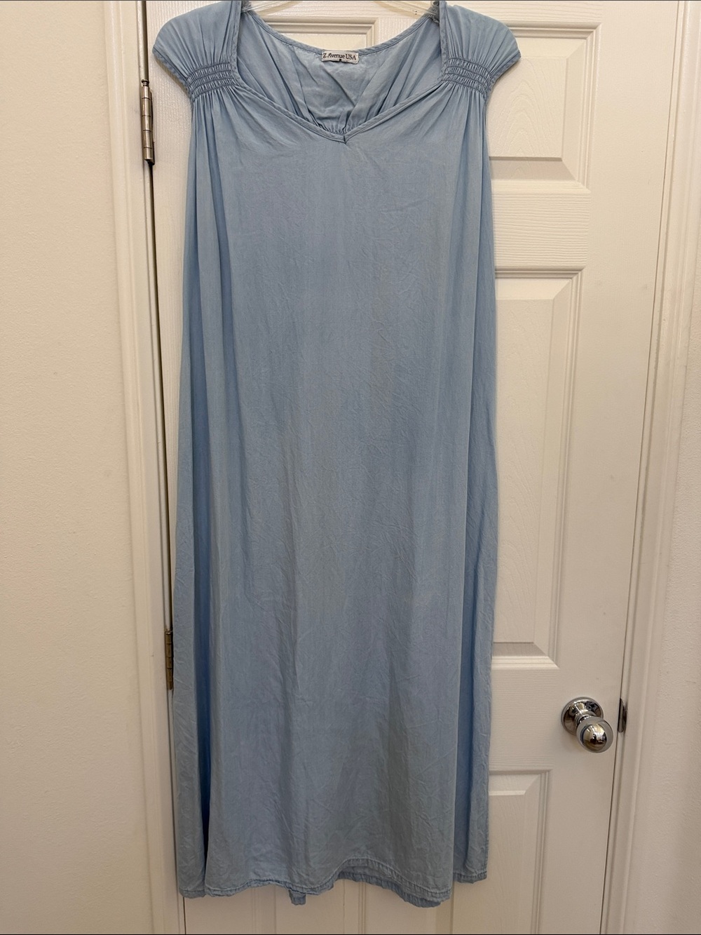 Z Avenue USA Light Blue Midi Dress with Shirred Cap Sleeves